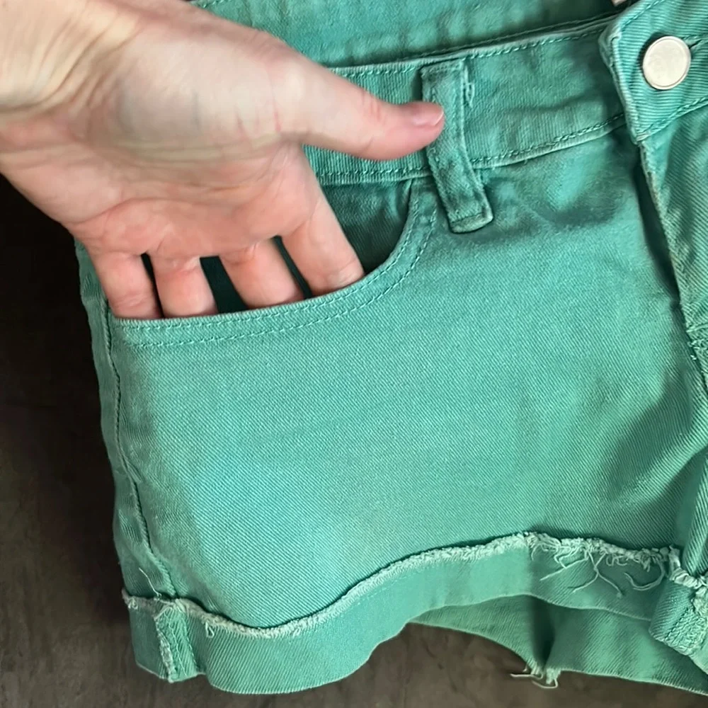 F21 turquoise denim shorts